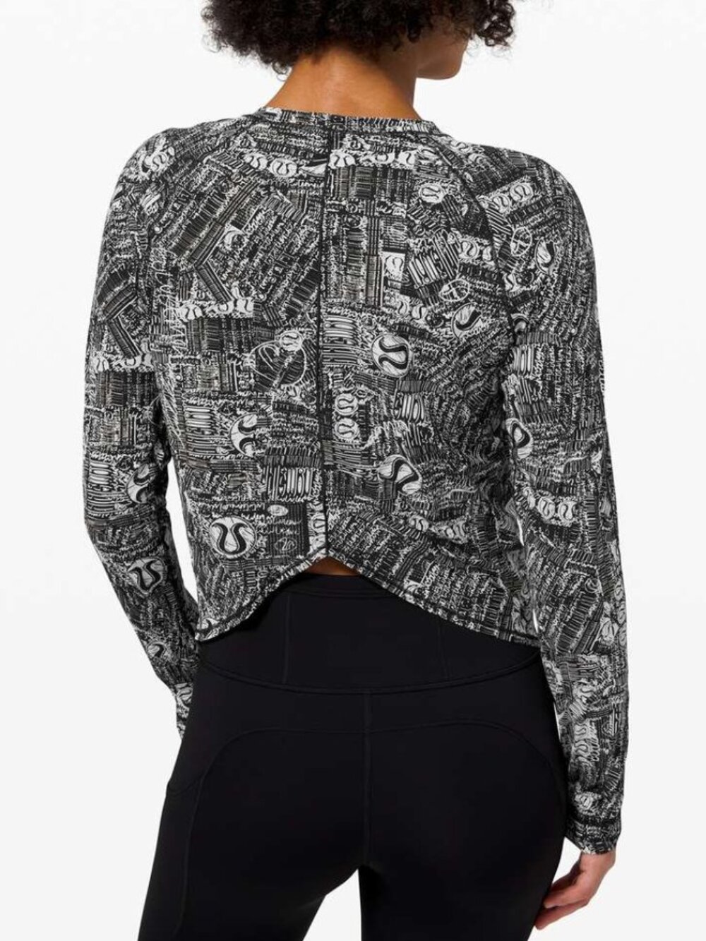 Lululemon Rise and Run Long Sleeve - 10 Tear It Up Alpine White Black - Picture 2 of 6